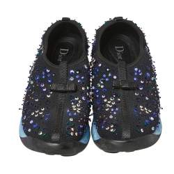 مملوكة مسبقًا حذاء رياضي ديور فيوجن شبكة أسود مزخرف كريستال سليب أون مقاس 38