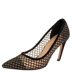 Pre Owned Christian Dior Black Suede And Mesh Pointed Toe Pumps 39