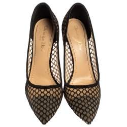 Pre Owned Christian Dior Black Suede And Mesh Pointed Toe Pumps 39