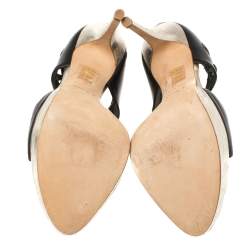 Pre Owned Dior Black Patent and Leather Bow Cut Out Platform Sandals Size 38  