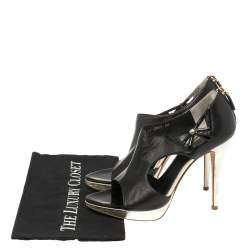 Pre Owned Dior Black Patent and Leather Bow Cut Out Platform Sandals Size 38  