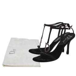 Pre Owned Dior Black Leather D Logo T-Strap Sandals Size 40