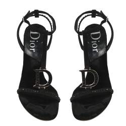 Pre Owned Dior Black Leather D Logo T-Strap Sandals Size 40
