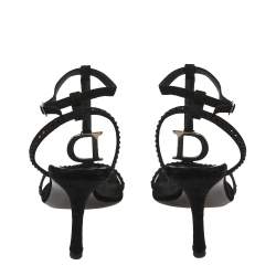 Pre Owned Dior Black Leather D Logo T-Strap Sandals Size 40