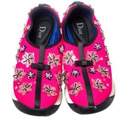 Dior Pink/Black Mesh Fusion Crystal Embellished Slip On Sneakers Size 38.5