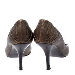 Dior Khaki Brown Leather Metal Detail Peep Toe Pumps Size 39.5