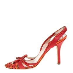مملوكة مسبقًا Dior Two Tone Red Leather Braid Bow Slingback Sandals Size 37