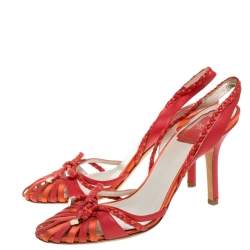 مملوكة مسبقًا Dior Two Tone Red Leather Braid Bow Slingback Sandals Size 37