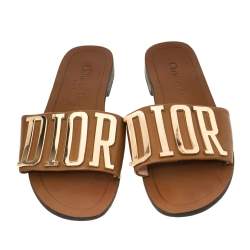 Pre Owned Dior Brown Leather Dior Evolution Slides Size 39