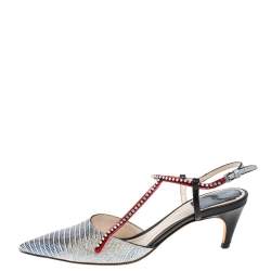 مملوكة مسبقًا Dior Metallic Multicolor Lizard Embossed Leather Strass Slingback Pointed Toe Pumps Size 38