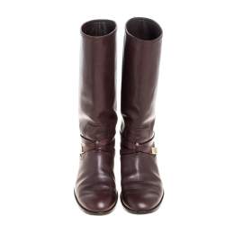Pre Owned Dior Brown Leather Mid Calf Riding Boots Size 40.5
