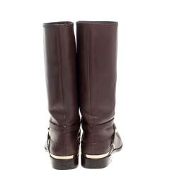 Pre Owned Dior Brown Leather Mid Calf Riding Boots Size 40.5