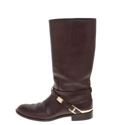 Pre Owned Dior Brown Leather Mid Calf Riding Boots Size 40.5