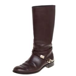 Pre Owned Dior Brown Leather Mid Calf Riding Boots Size 40.5
