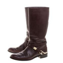 Pre Owned Dior Brown Leather Mid Calf Riding Boots Size 40.5