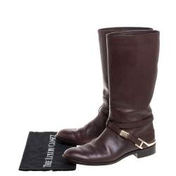 Pre Owned Dior Brown Leather Mid Calf Riding Boots Size 40.5