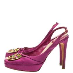 Pre Owned صندل ديور فتحة كعب زخرفة كريستال ساتان بنفسجي مقاس 36