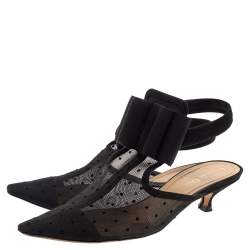 مملوكة مسبقًا حذاء مول ديور فتحة كعب مقدمة مدببة فيونكة نقطة بولكا حافة سويدى وشبك أسود مقاس 39.5