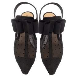 مملوكة مسبقًا حذاء مول ديور فتحة كعب مقدمة مدببة فيونكة نقطة بولكا حافة سويدى وشبك أسود مقاس 39.5