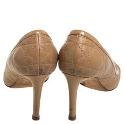 Pre Owned Dior Beige Quilted Cannage Leather And Patent Trim Peep Toe Pumps Size 37