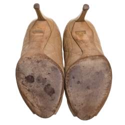 Pre Owned Dior Beige Quilted Cannage Leather And Patent Trim Peep Toe Pumps Size 37