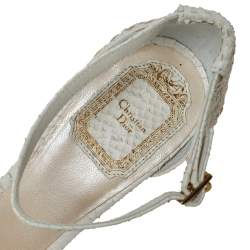 Dior White Embroidered Python And Raffia Ankle Strap Sandals Size 38.5