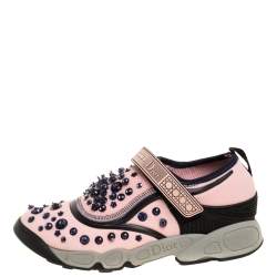 مملوكة مسبقًا Dior Pink Stretch Fabric Fusion Embellished Low Top Sneakers Size 37.5