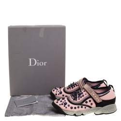 مملوكة مسبقًا Dior Pink Stretch Fabric Fusion Embellished Low Top Sneakers Size 37.5
