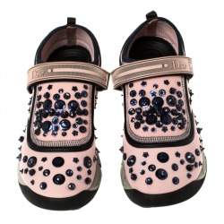 مملوكة مسبقًا Dior Pink Stretch Fabric Fusion Embellished Low Top Sneakers Size 37.5