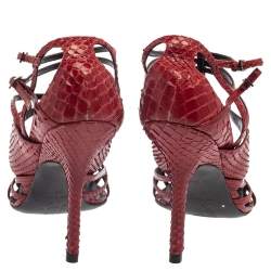 Pre Owned Dior Red Python Strappy Pointed Toe Pumps Size 38