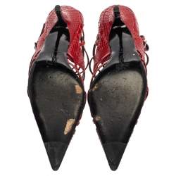 Pre Owned Dior Red Python Strappy Pointed Toe Pumps Size 38