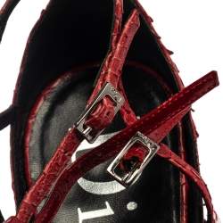 Pre Owned Dior Red Python Strappy Pointed Toe Pumps Size 38