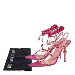 Pre Owned صندل ديور ساتان أحمر/وردي بحزام للكاحل مقاس 40.5