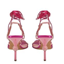 Pre Owned صندل ديور ساتان أحمر/وردي بحزام للكاحل مقاس 40.5