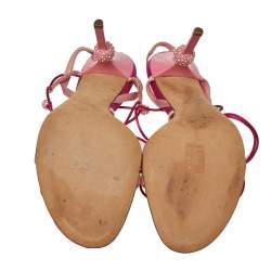 Pre Owned صندل ديور ساتان أحمر/وردي بحزام للكاحل مقاس 40.5