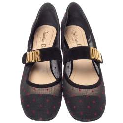 Pre Owned حذاء ديور فلات مارى جين بيبى - دى حافة سويدى وشبك أسود مقاس 37