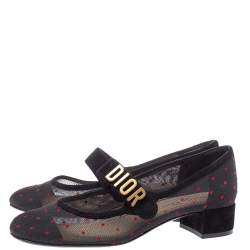 Pre Owned حذاء ديور فلات مارى جين بيبى - دى حافة سويدى وشبك أسود مقاس 37