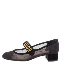 Pre Owned حذاء ديور فلات مارى جين بيبى - دى حافة سويدى وشبك أسود مقاس 37