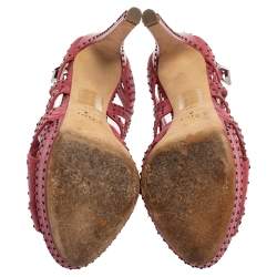 مملوكة مسبقًا Dior Pink Leather Embellishment Platform Sandals Size 38.5