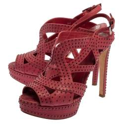 مملوكة مسبقًا Dior Pink Leather Embellishment Platform Sandals Size 38.5