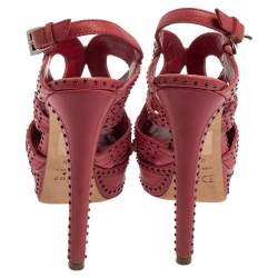 مملوكة مسبقًا Dior Pink Leather Embellishment Platform Sandals Size 38.5