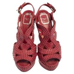 مملوكة مسبقًا Dior Pink Leather Embellishment Platform Sandals Size 38.5