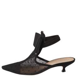 Dior Black Mesh, Suede, Elastic And Canvas Slingback Sandals Size 37