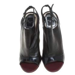 Dior Black/Burgundy Patent Leather and Leather Sandals Size 36.5