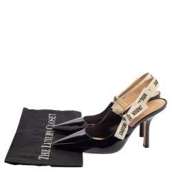 Dior Black Patent Leather J'Adior Slingback Sandals Size 38.5