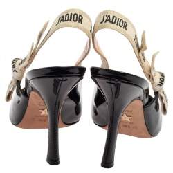 Dior Black Patent Leather J'Adior Slingback Sandals Size 38.5