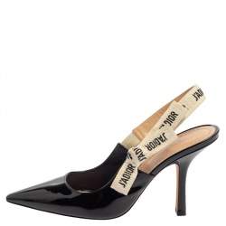 Dior Black Patent Leather J'Adior Slingback Sandals Size 38.5