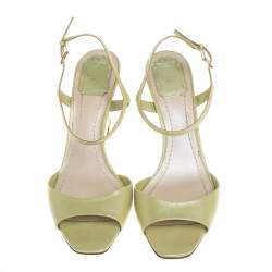 Pre Owned Dior Green Leather Wedge Ankle Strap Sandals Size 38