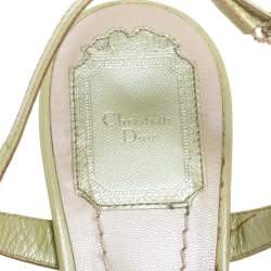 Pre Owned Dior Green Leather Wedge Ankle Strap Sandals Size 38
