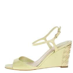 Pre Owned Dior Green Leather Wedge Ankle Strap Sandals Size 38